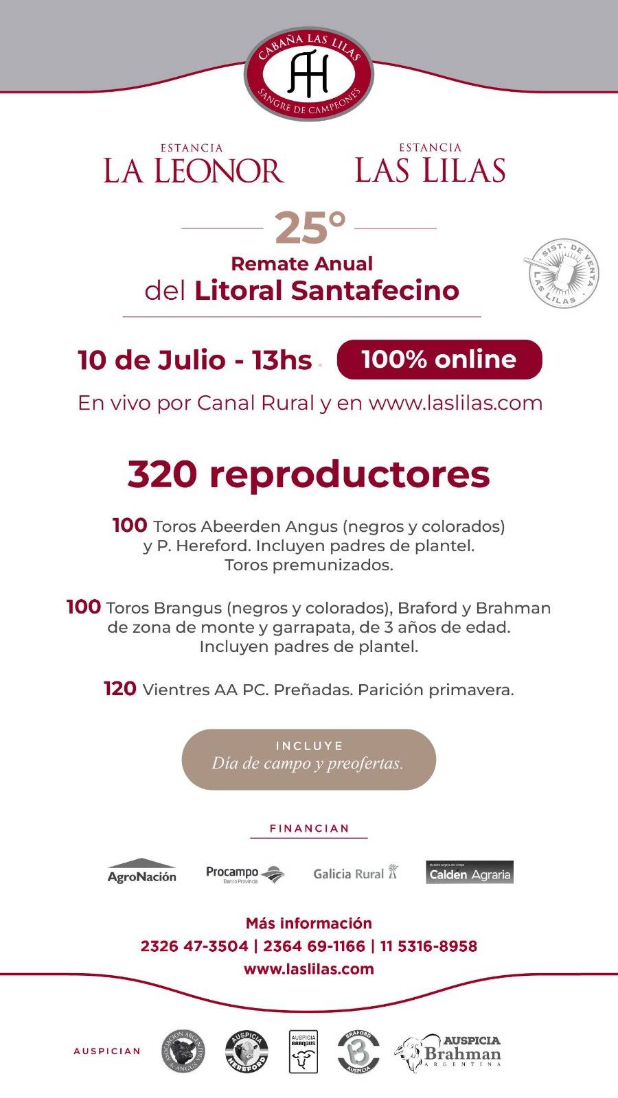 Remate Est. y Cab. Las Lilas S.A. 25° Rte. Anual del Litoral Santafecino Jueves, 10 de Julio