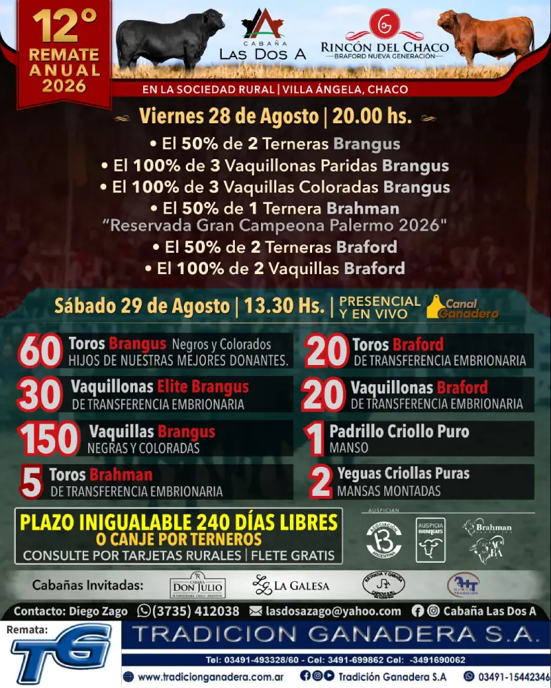 28 y 29 de agosto 2026 12 Remate Anual 2026 Las Dos A